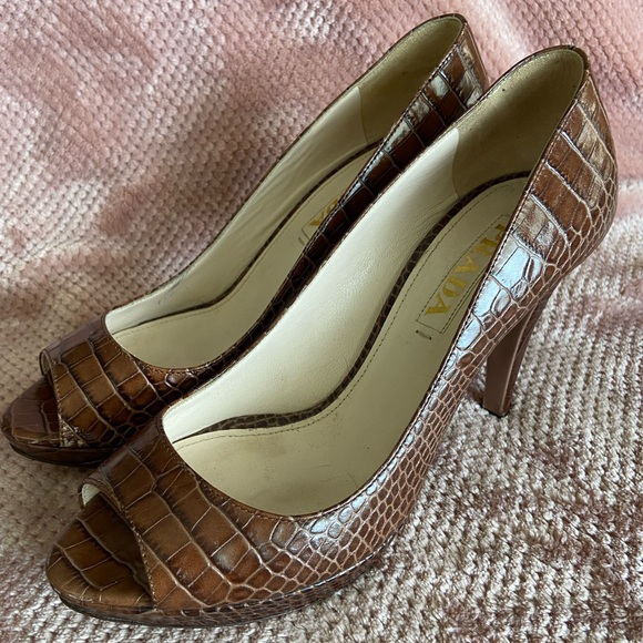 Prada Brown Peep-Toe High Heel Shoes - Picture 5 of 12